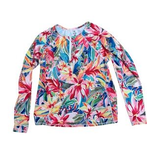 Hurley Women's tropical print long sleeve rash guard.